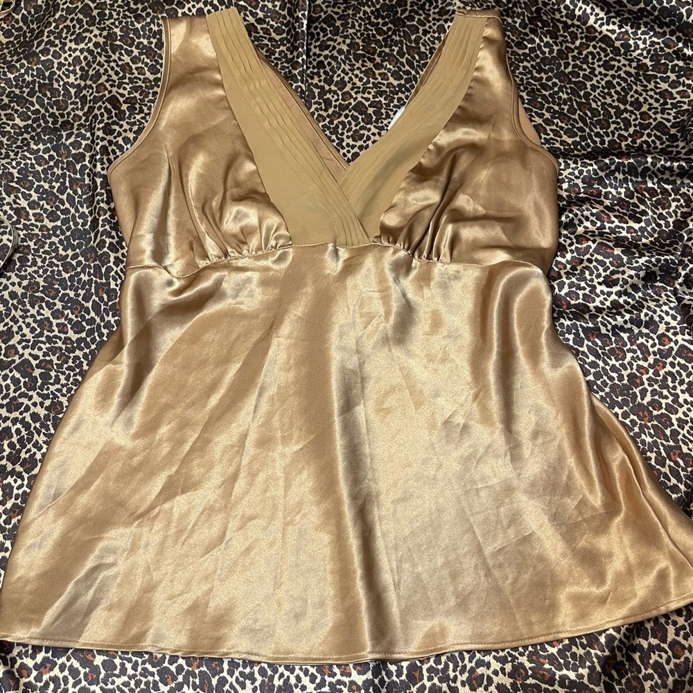 Y2k George Gold Blouse Tank Top Tie Back